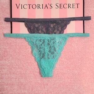 Y2K Victoria's Secret 2pk Signature Band Lace Thongs Size Sm